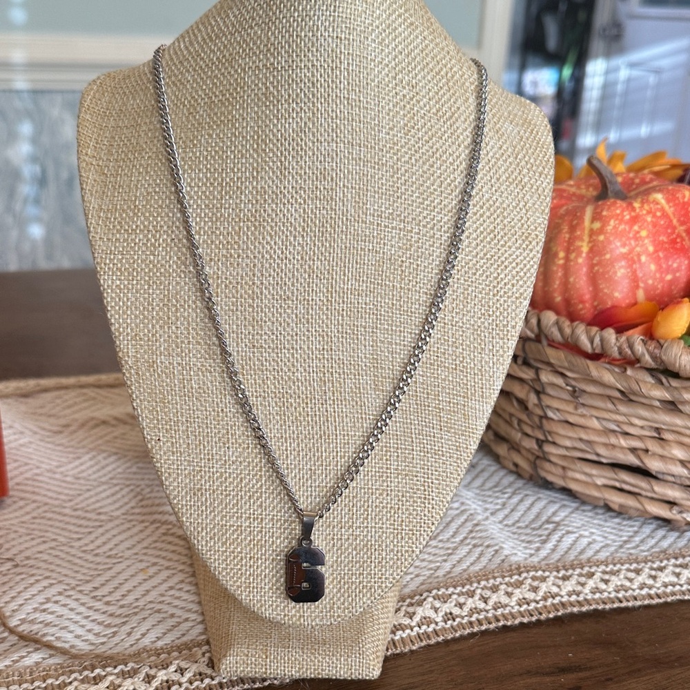 Silver Necklace with Football “6” Pendant